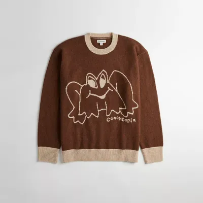 Crewneck Sweater With Intarsia Star Frog Graphic