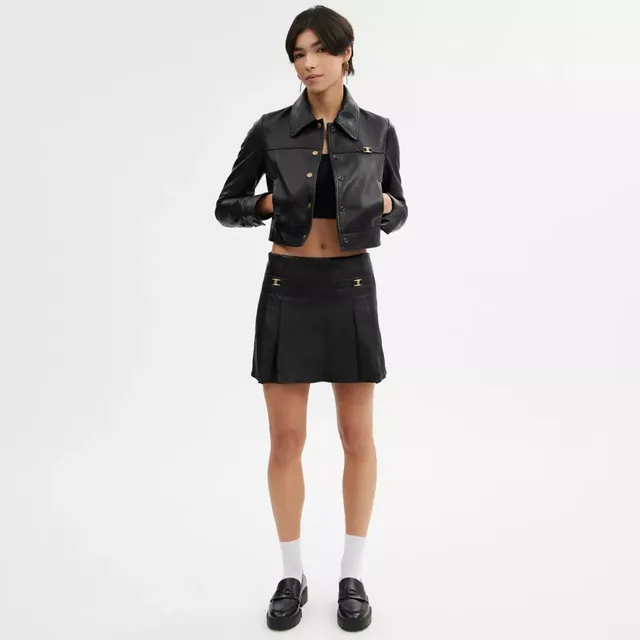 COACH®  Heritage C Long Leather Skirt