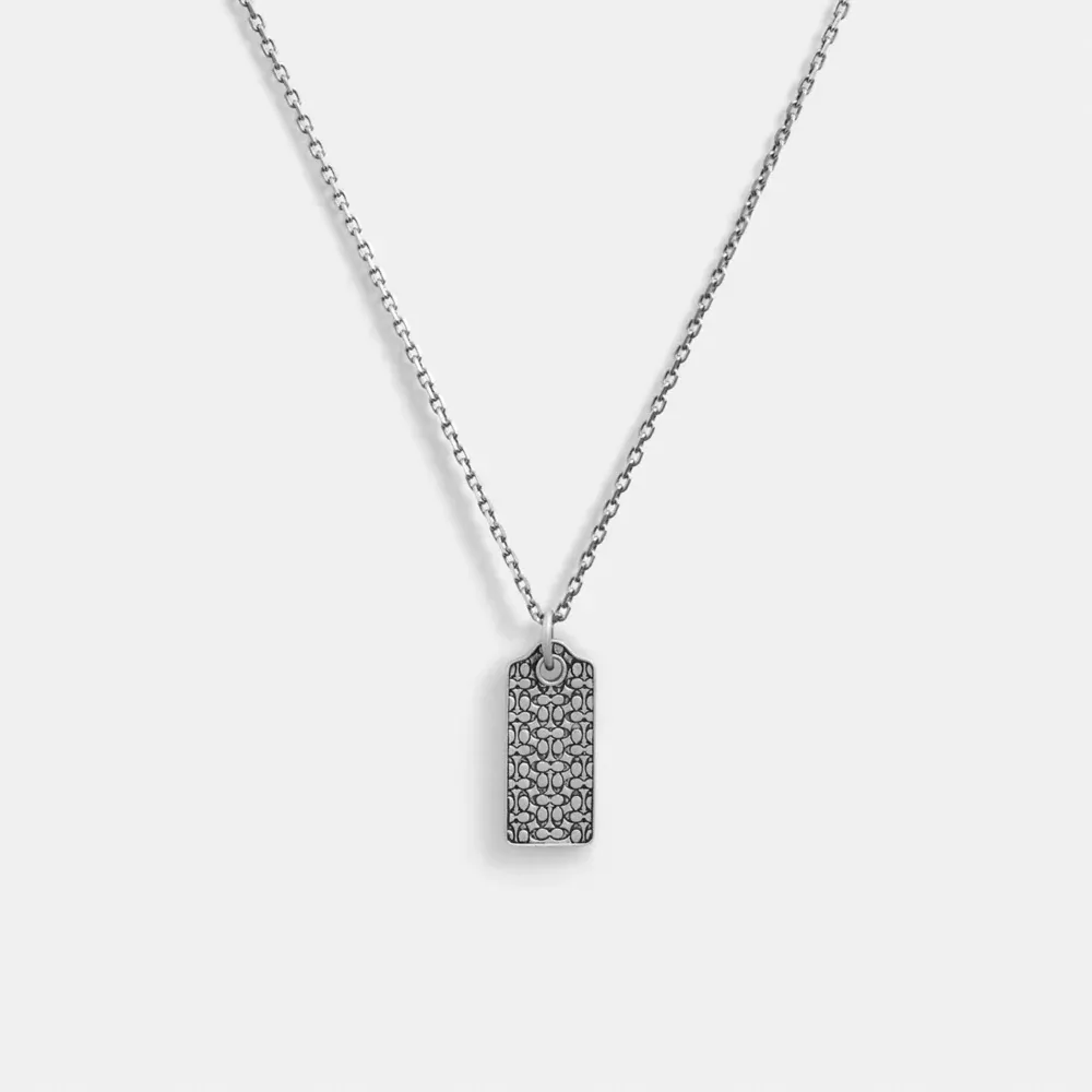 Sterling Silver Quilted Hangtag Long Pendant Necklace