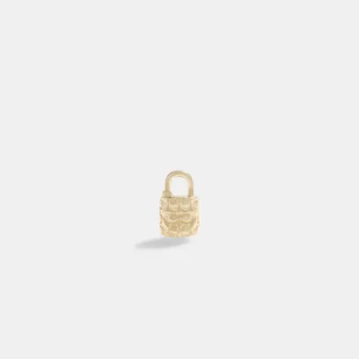 14 K Gold Quilted Signature Padlock Single Stud Earring