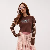 Arm Warmers With Intarsia Star Graphic
