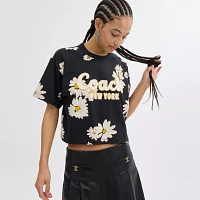 Floral Cropped Signature Script T Shirt Organic Cotton