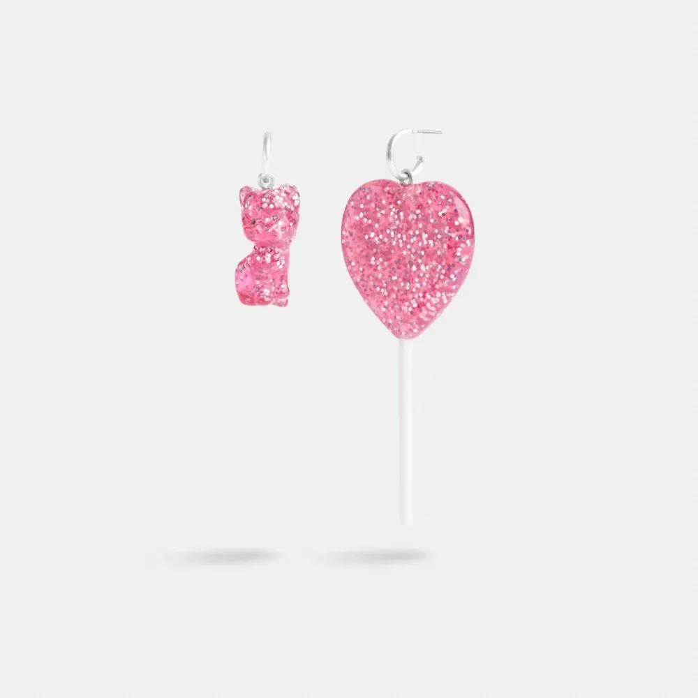 The Lil Nas X Drop Cat And Heart Lollipop Mismatch Earrings