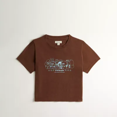 Cropped T Shirt With Coachtopia Creatures Print