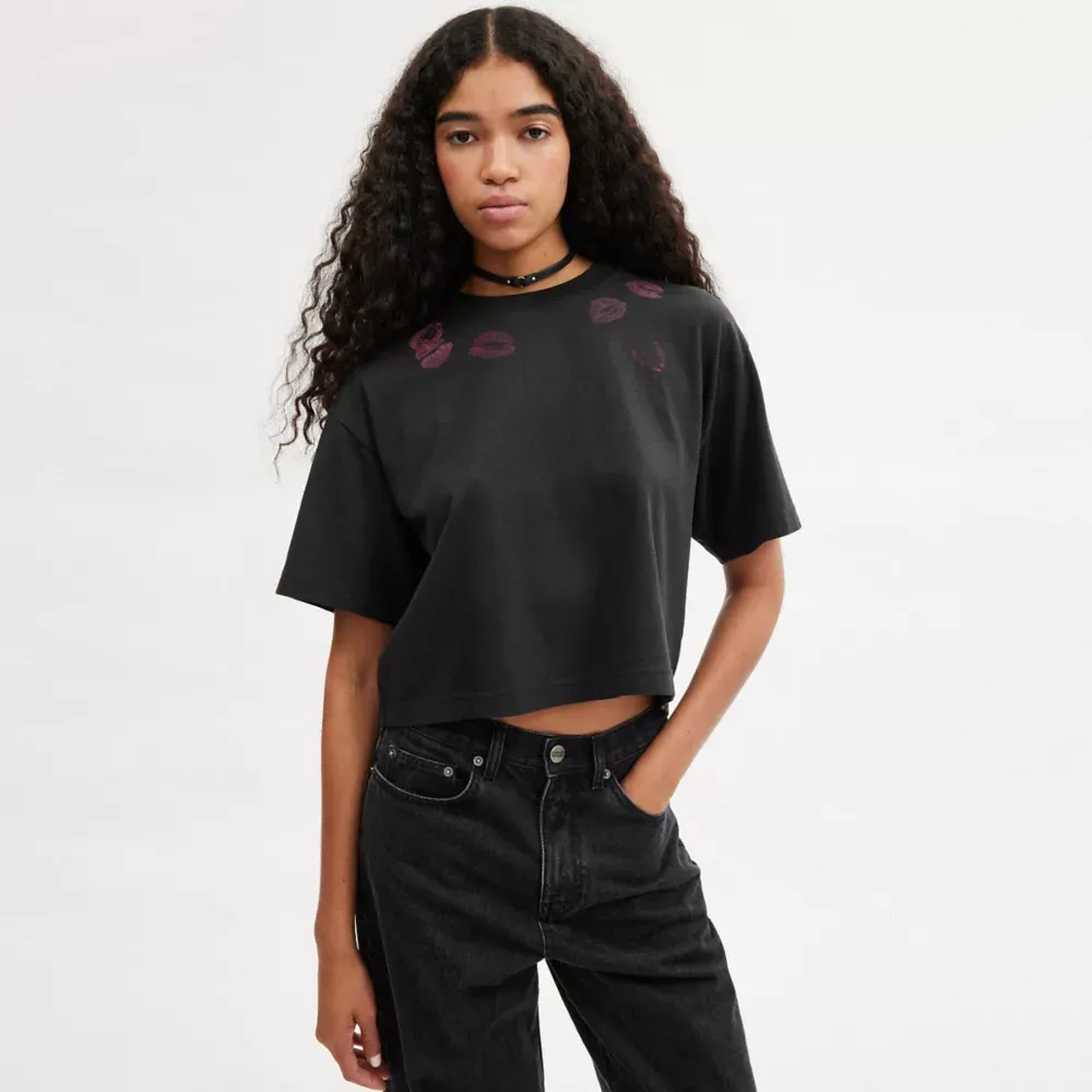 Coach Buy Now Lip Print Cropped T Shirt