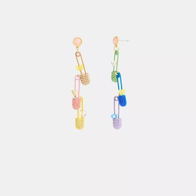 Safety Pin Charm Drop Earrings