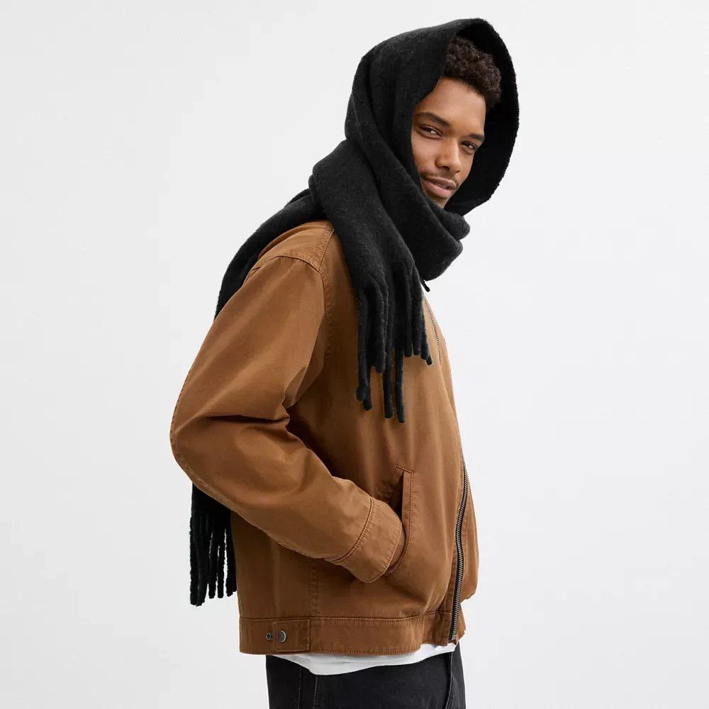 Oversized Muffler With Leather Patch