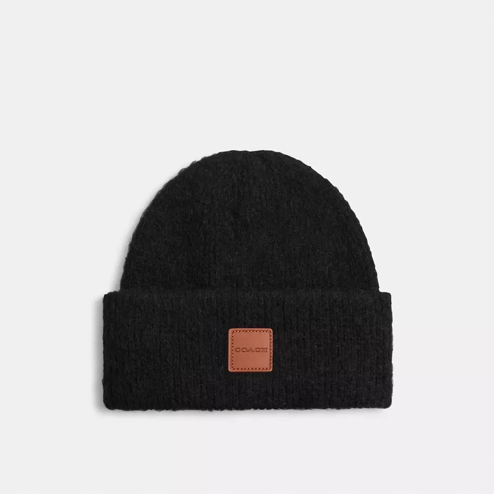 Knit Beanie With Leather Patch