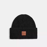 Knit Beanie With Leather Patch