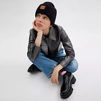 Knit Beanie With Leather Patch