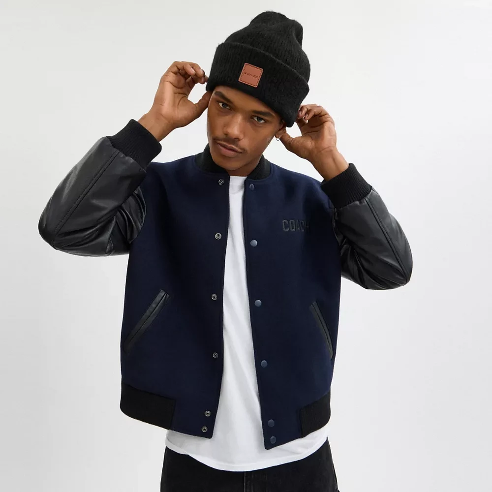 Knit Beanie With Leather Patch