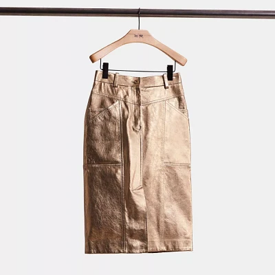 Restored Metallic Leather Midi Skirt