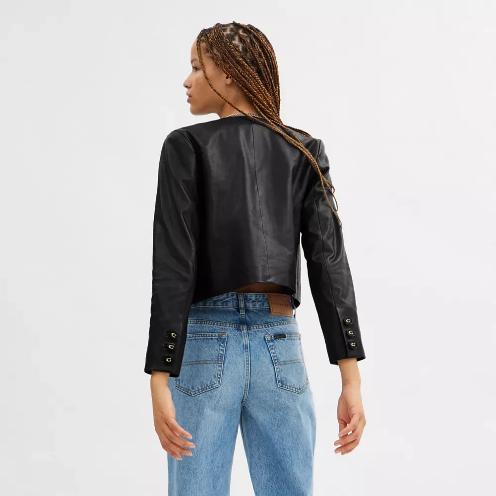 Collarless Leather Jacket