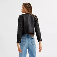 Collarless Leather Jacket
