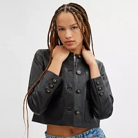 Collarless Leather Jacket