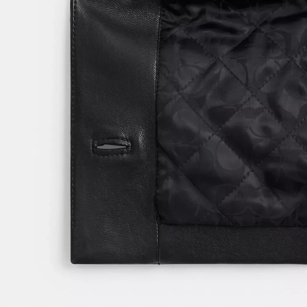 Collarless Leather Jacket