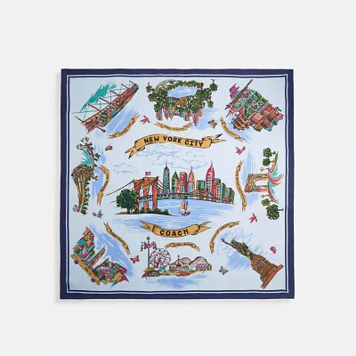 New York Map Print Silk Square Scarf