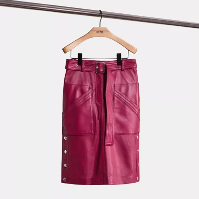 Restored Belted Leather Skirt