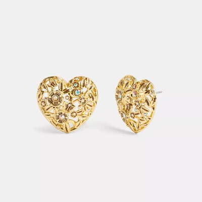 Vintage Heart Statement Stud Earrings