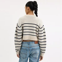 Cursive Signature Striped Cropped Sweater