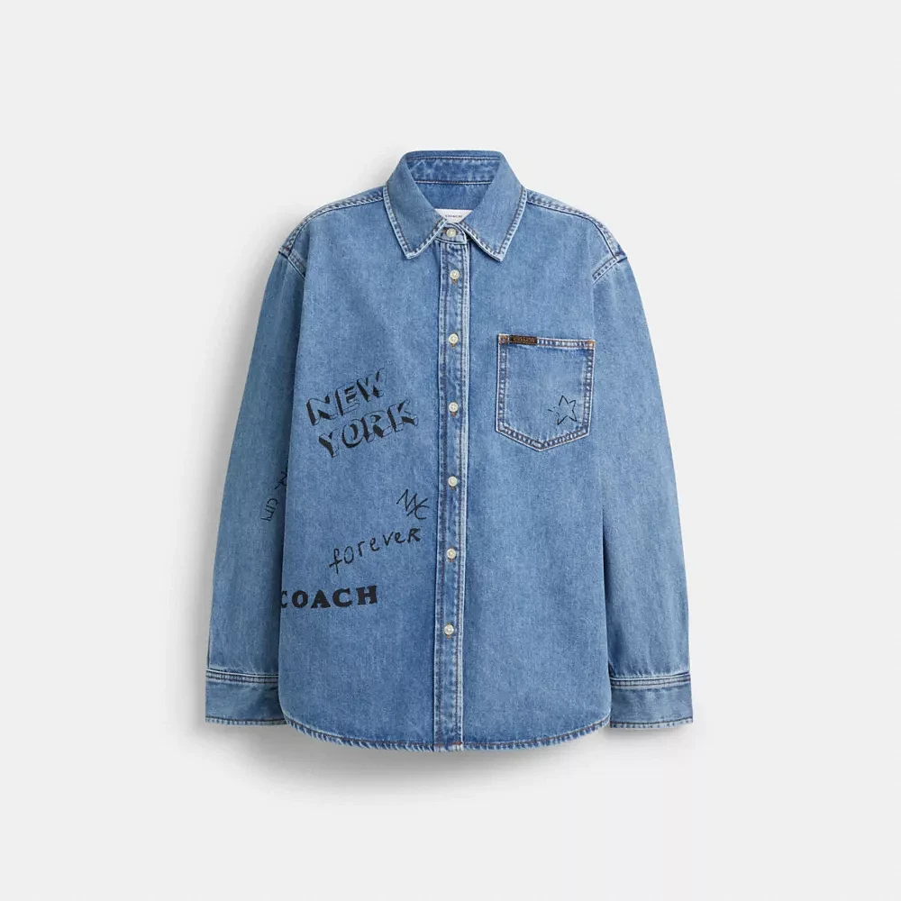Sketch Print Denim Shirt Organic And Recycled Cotton