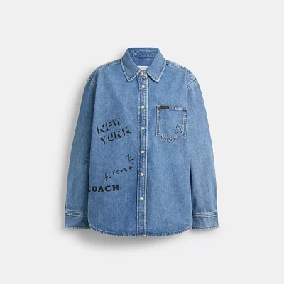 Sketch Print Denim Shirt Organic And Recycled Cotton