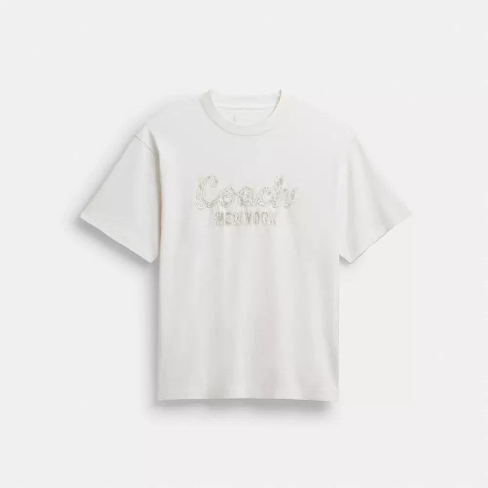 Cursive Coach Embroidered T Shirt Organic Cotton