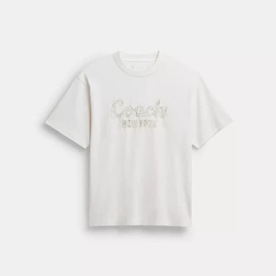 Cursive Coach Embroidered T Shirt Organic Cotton