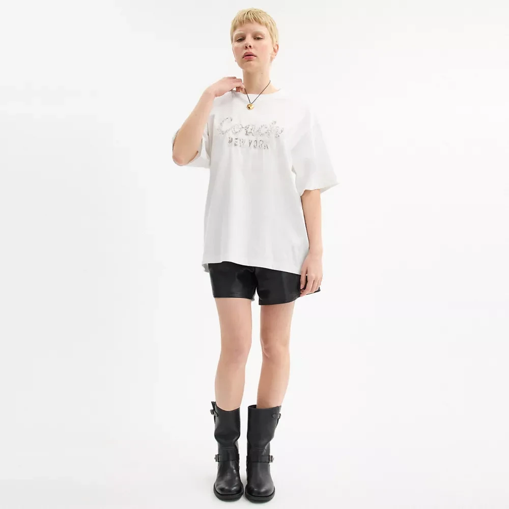 Cursive Coach Embroidered T Shirt Organic Cotton