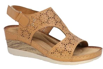 Lady Comfort Women's Wedge perforated sandals : TAN