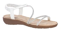Taxi Paige Rhinestone Flat Sandal : wht
