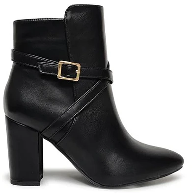 Women's Stacked heel buckle ankle booties: blk