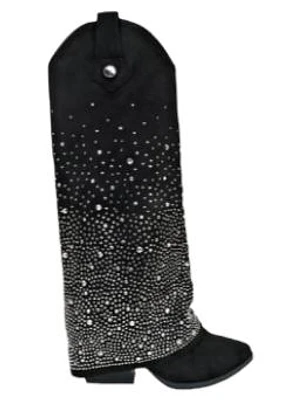 Women's Rhinestone Western Fold Over Boots: Blk