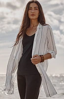 Textured Striped Long Button-Down Tunic