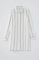 Textured Striped Long Button-Down Tunic