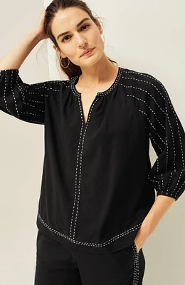 Pure Jill Kantha-Stitched Relaxed Top