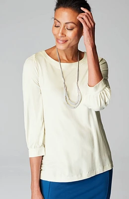 Wearever Boat-Neck Smocked-Sleeve Top