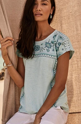 Pure Jill Embroidered Round-Neck Tee