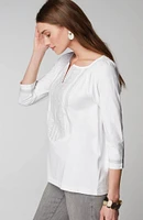 Pure Jill Embroidered Smocked-Neck Top