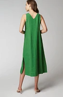 Linen Seamed V-Neck Midi Dress