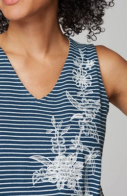 Floral-Embroidered Stripe Tank