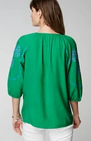 Linen-Blend Embroidered Top