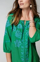 Linen-Blend Embroidered Top