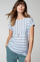 Pure Jill Round-Neck Variegated Striped Tee