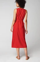 Linen-Blend V-Neck Button-Front Dress