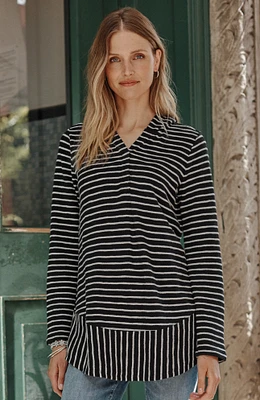 mixed-stripes hooded tunic