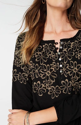 floral-embroidered raglan-sleeve top