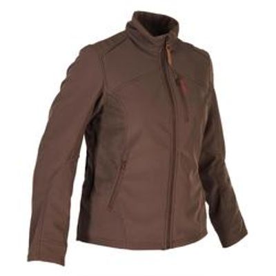 VESTE SOFTSHELL CHASSE FEMME CHAUDE DÉPERLANTE MARRON 500