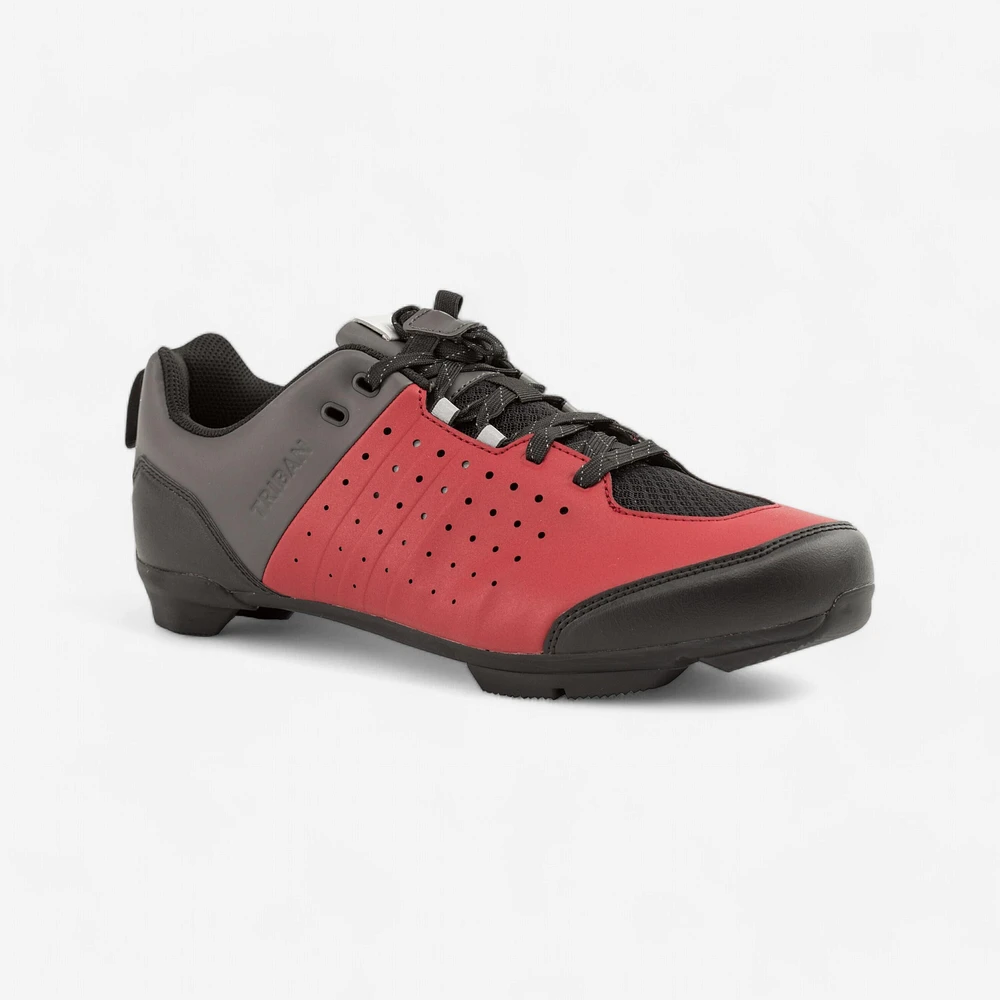 Road and Gravel Lace-Up Cycling Shoes - SPD GRVL 500 Burgundy/Grey