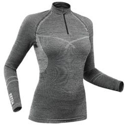 Sous-vêtement de ski femme 900 laine 1/2 zip haut gris